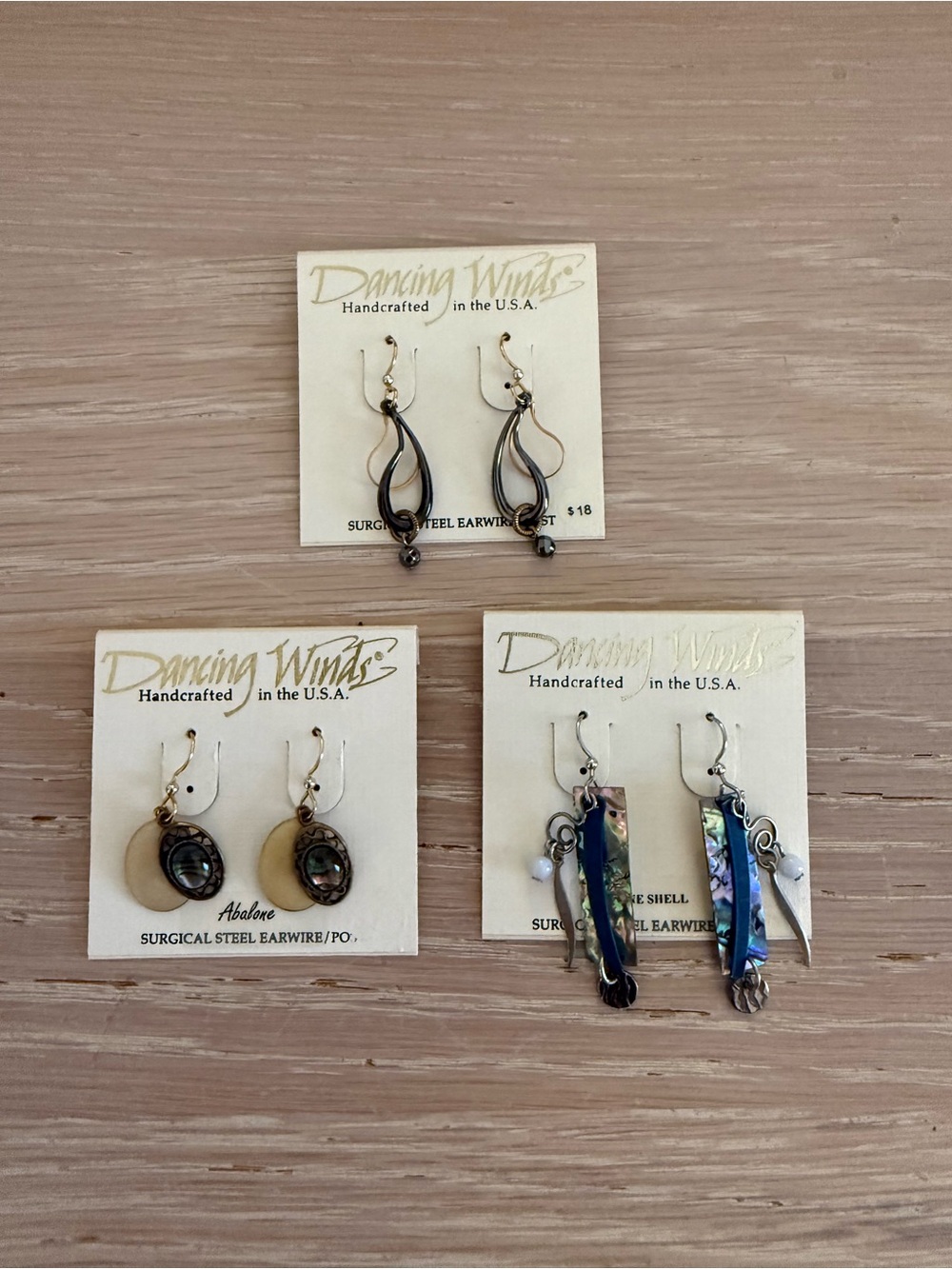 Dancing Winds 
Abalone and Multi-Color Drop Earrings - Handcrafted